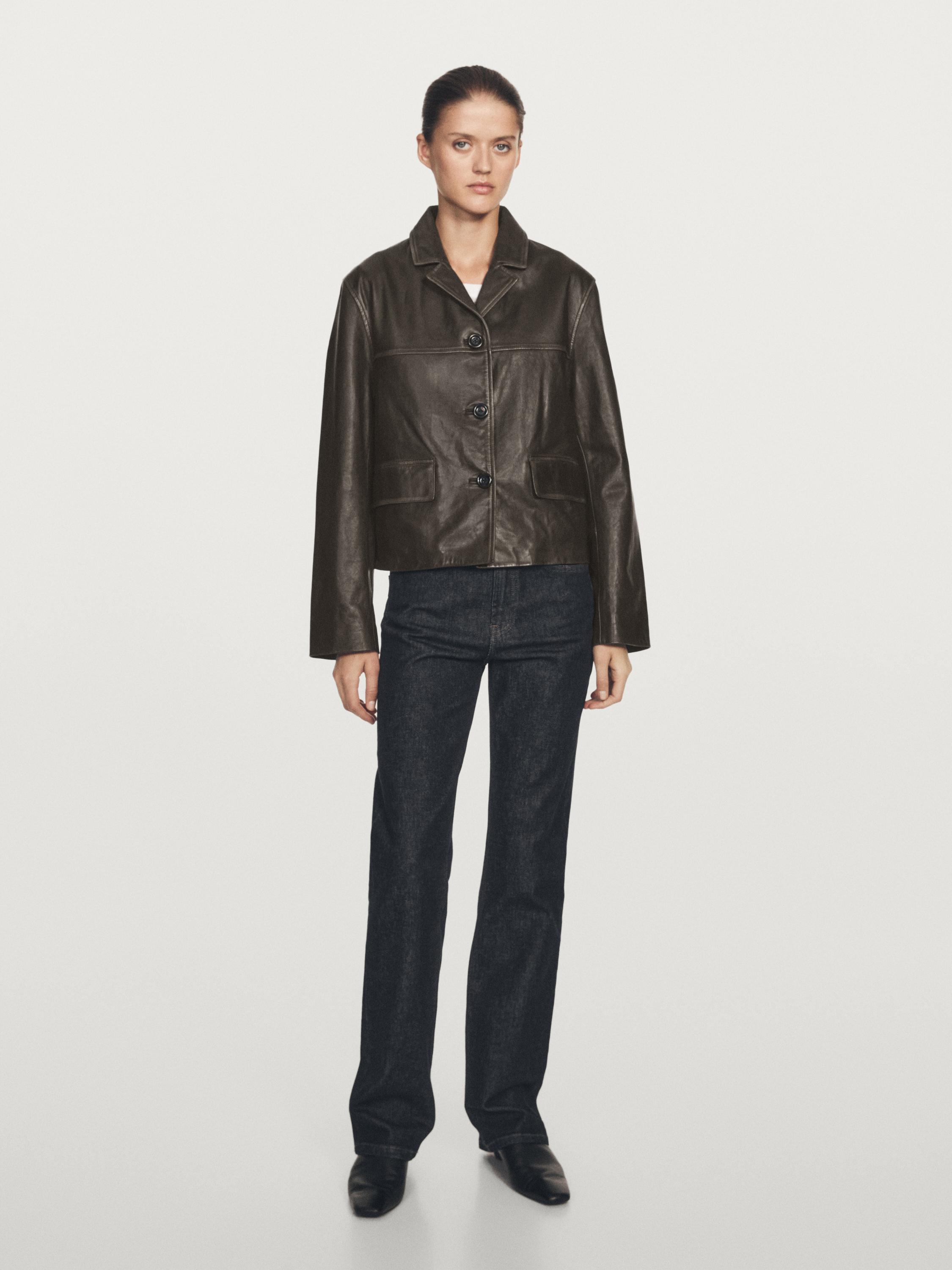 Nappa leather jacket with lapel collar